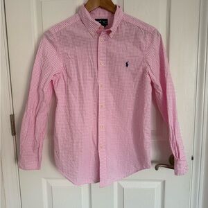 Boys Ralph Lauren Long Sleeve Pink Checkered Button Down Size 14/16